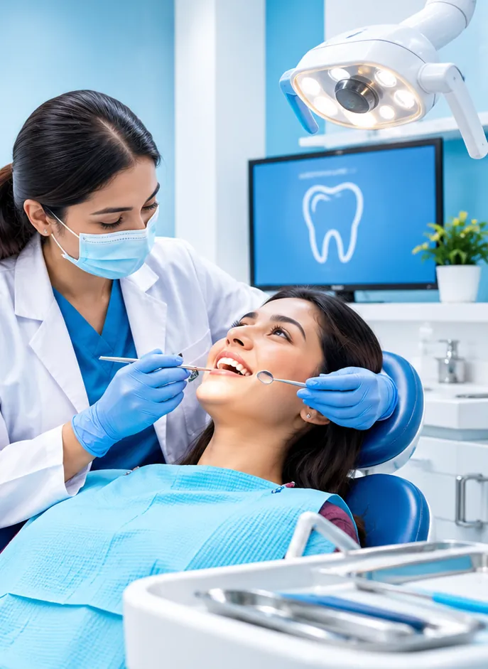 Patient smiling during a dental check-up at the Jabalpur clinic